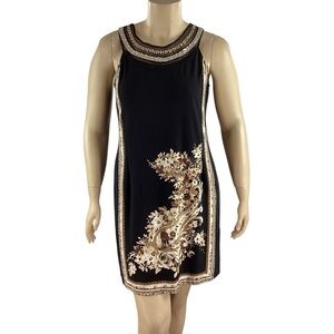 Dressbarn Black Beaded Neck Floral Print Shift Dress Size 16
